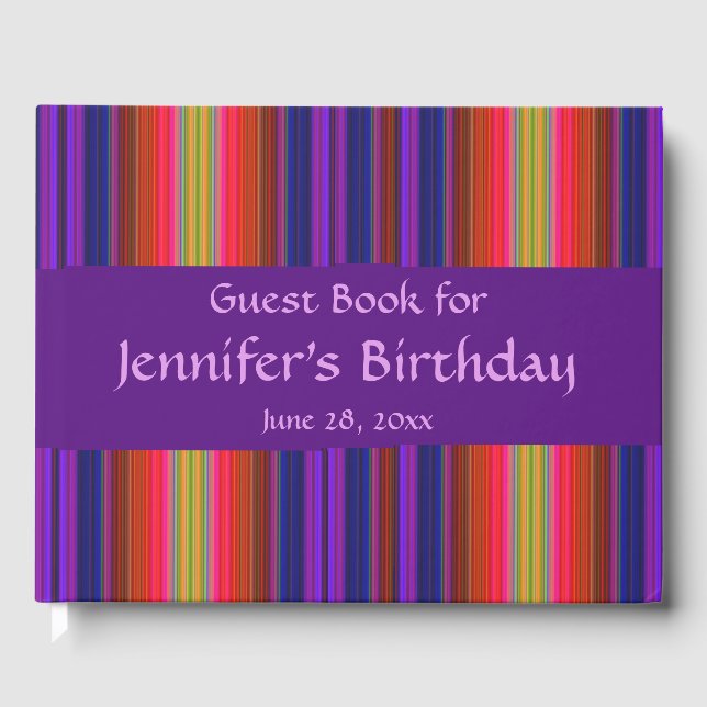 Rainbow Stripes Abstract Birthday Party Guest Book (Front)
