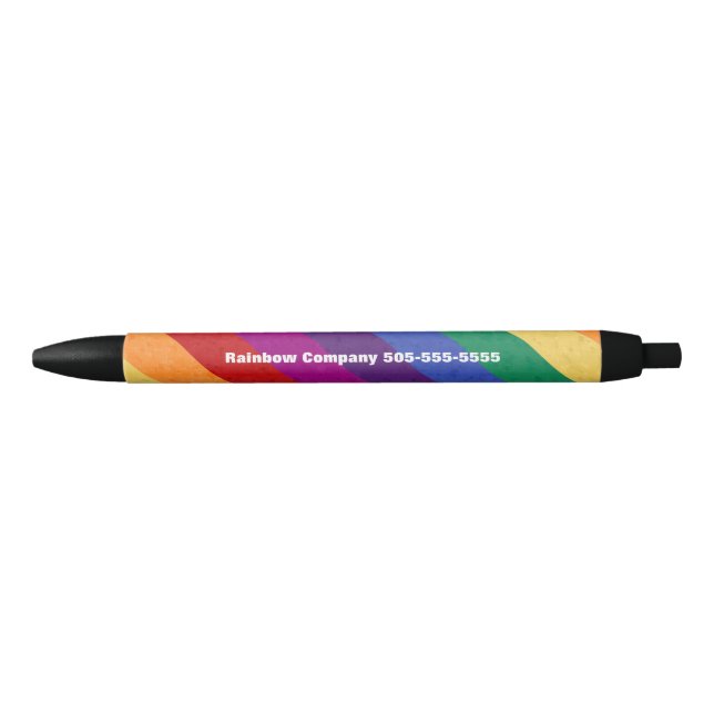 Rainbow Stripes and Abstract Pattern Black Ink Pen (Front)