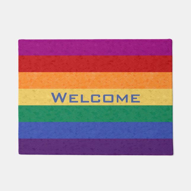 Rainbow Stripes and Abstract Pattern Doormat (Front)