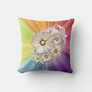 Rainbow Stripes and Flowers American Mojo Pillow