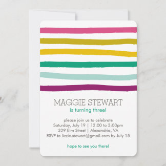 Rainbow Stripes Birthday Invitation