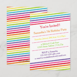 Rainbow Stripes Birthday Party - 3x5 Invitation