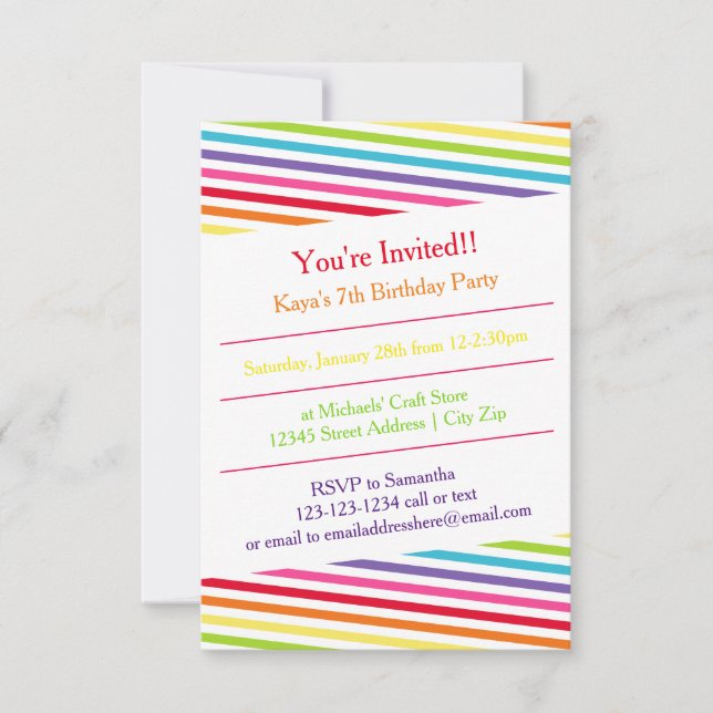 Rainbow Stripes Birthday Party - 3x5 Invitation (Front)