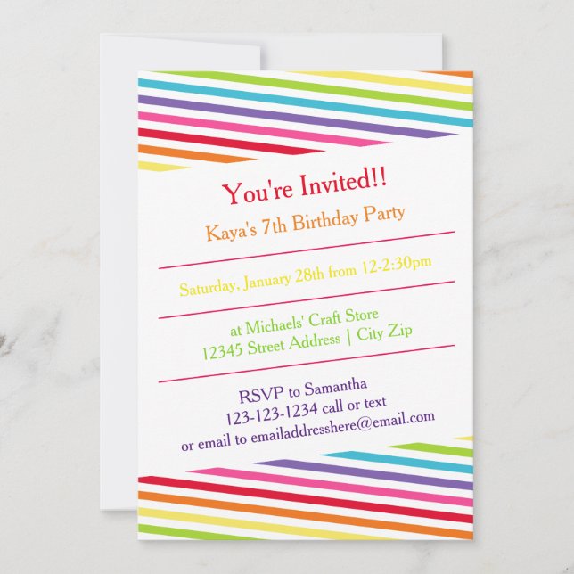 Rainbow Stripes Birthday Party - Invitation (Front)
