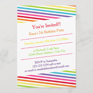 Rainbow Stripes Birthday Party - Invitation