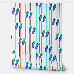 Rainbow Stripes + Blue Flip Flops Kids Wallpaper