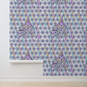 Rainbow Stripes + Blue Trees BlueB Wallpaper