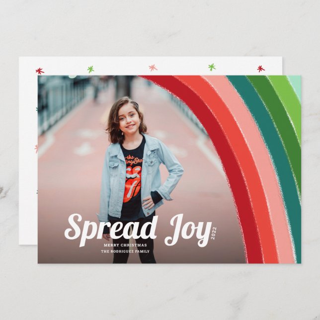 Rainbow Stripes Bright Colours Photo Christmas Holiday Card (Front/Back)