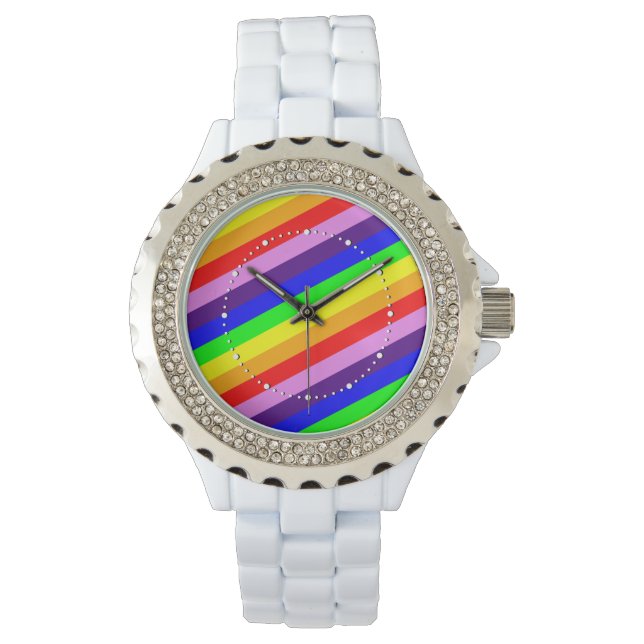 Rainbow Stripes Classic Colourful Chic Elegant Watch (Front)