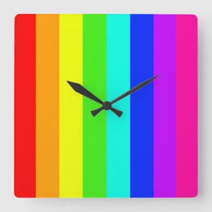 rainbow stripes colourful bars square wall clock