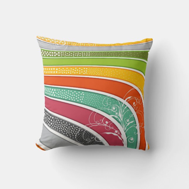 Rainbow Stripes Colourful Flourish Stars Cushion (Front)