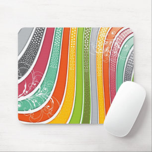 Rainbow Stripes Colourful Flourish Stars Mouse Mat