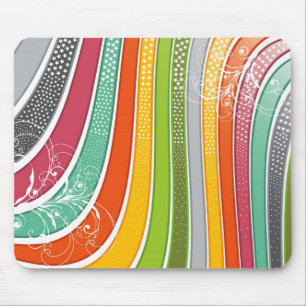 Rainbow Stripes Colourful Flourish Stars Mouse Mat