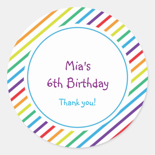 Rainbow Stripes Colourful Fun Party Favour Sticker (Front)