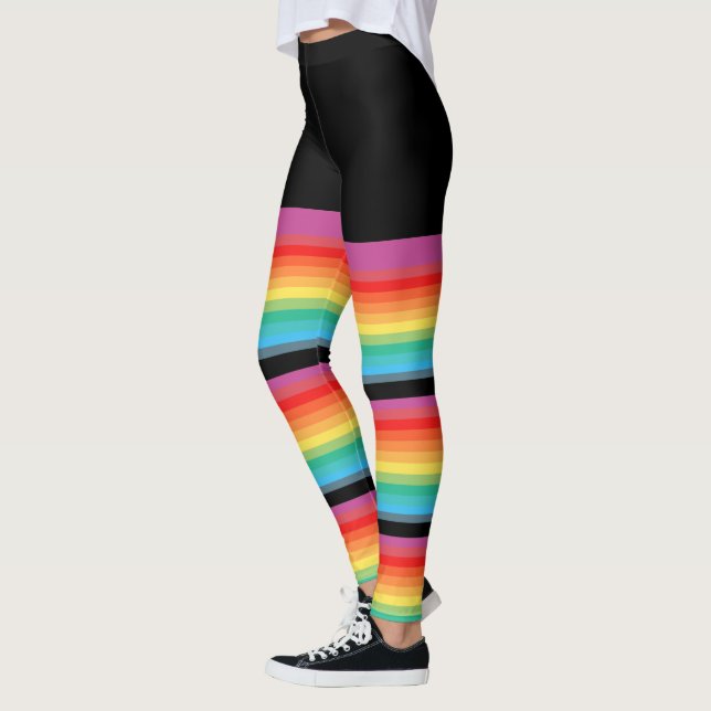 Rainbow Stripes Colours Fake Tight- Knee Socks Leggings (Left)