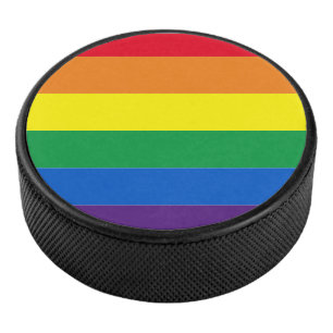 Rainbow stripes colours Lgbt gay flag Hockey Puck