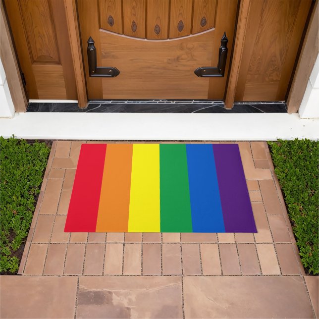 Rainbow stripes colours Lgbt Lgbtq gay flag Doormat (Outdoor)