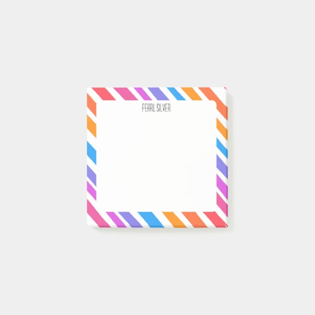 Rainbow Stripes CUSTOM Chic Monogram Personalised Post-it Notes (Front)