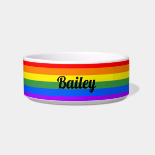 Rainbow Stripes Custom Name Dog Bowl