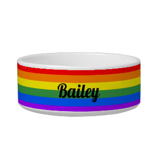 Rainbow Stripes Custom Name Dog Bowl