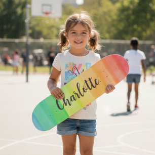 Rainbow Stripes Custom Personalized Name Skateboard