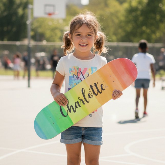 Rainbow Stripes Custom Personalized Name Skateboard (Creator Uploaded)