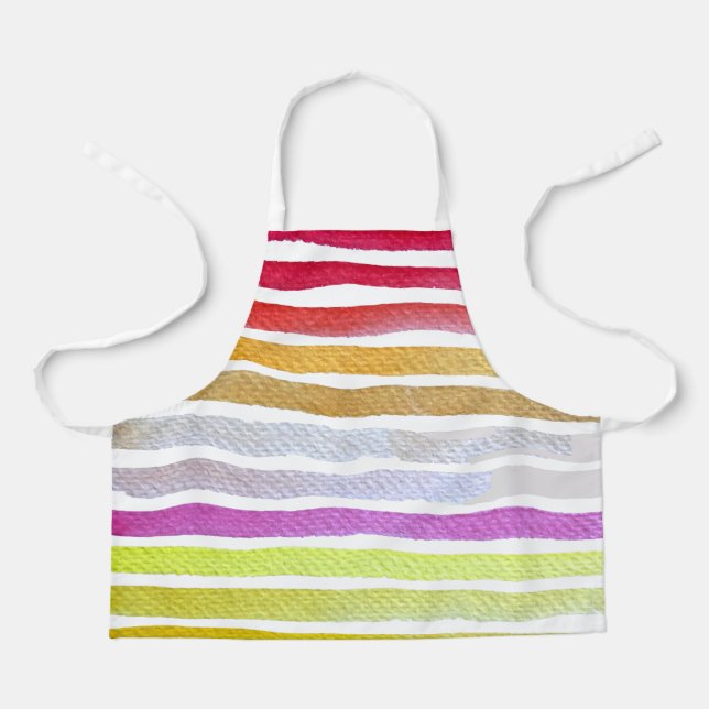 Rainbow stripes cute watercolor apron (Front)
