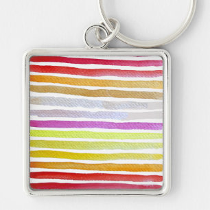 Rainbow stripes cute watercolor key ring