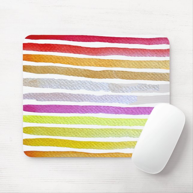 Rainbow stripes cute watercolor mouse mat (With Mouse)