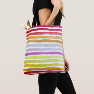 Rainbow stripes cute watercolor tote bag