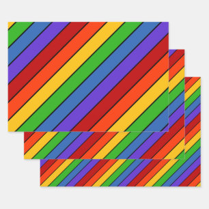 Rainbow Stripes Diagonal Lines Wrapping Paper Sheet
