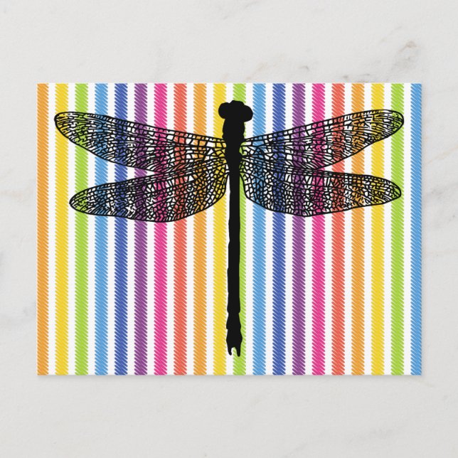 Rainbow stripes dragonfly Bug Insect Silhouette  Postcard (Front)