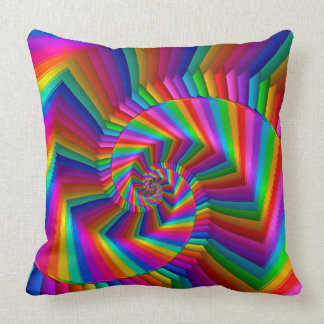 Rainbow Stripes Fractal Spiral Throw Pillow