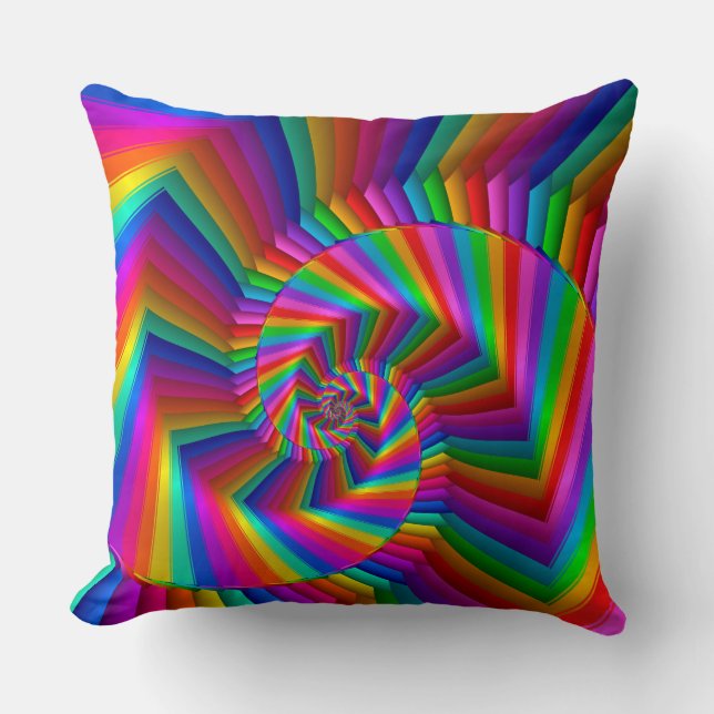 Rainbow Stripes Fractal Spiral Throw Pillow (Front)