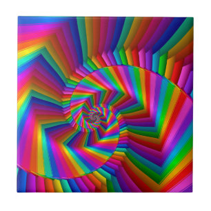 Rainbow Stripes Fractal Spiral Tile