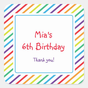 Rainbow Stripes Fun Colourful Party Favour Sticker