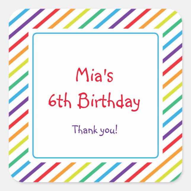 Rainbow Stripes Fun Colourful Party Favour Sticker (Front)