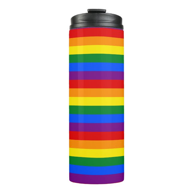Rainbow Stripes Gay Pride Design Thermal Tumbler (Front)
