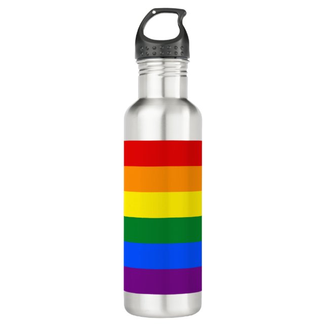Rainbow Stripes Gay Pride Design Water Bottle (Front)