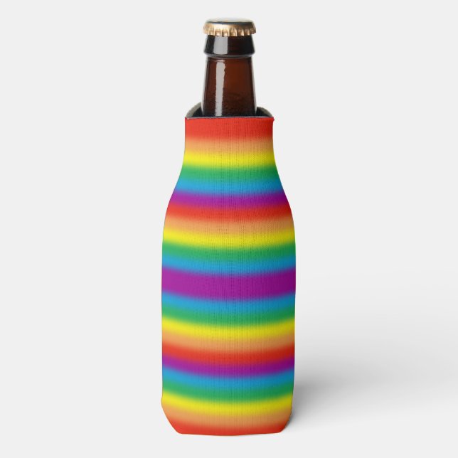 Rainbow Stripes Gay Pride LGBT Support Custom Bottle Cooler (Bottle Front)
