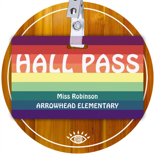 Rainbow Stripes Hall Pass Badge for Teachers ID Badge (Creator Uploaded)