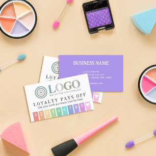 Rainbow Stripes Heart 10 Your Logo Loyalty Punch  Card