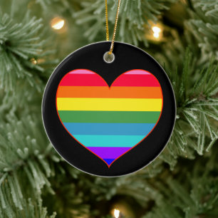 Rainbow Stripes Heart   Ceramic Tree Decoration