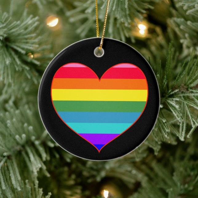 Rainbow Stripes Heart   Ceramic Tree Decoration (Tree)