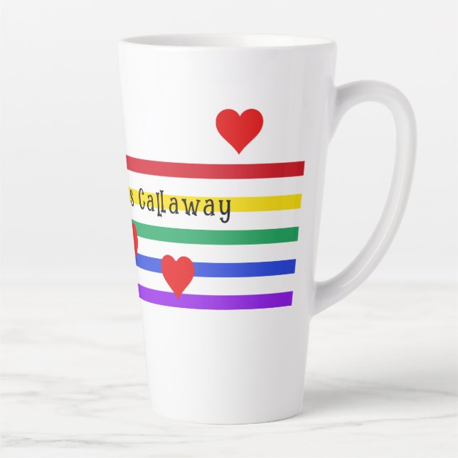Rainbow Stripes Hearts First Names Customised Latte Mug (Right)