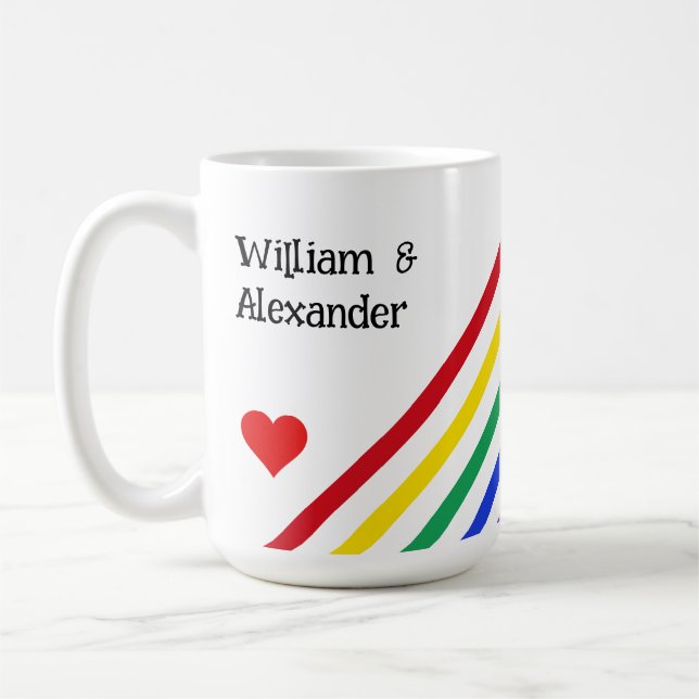 Rainbow Stripes Hearts Names Customised Love Mug (Left)