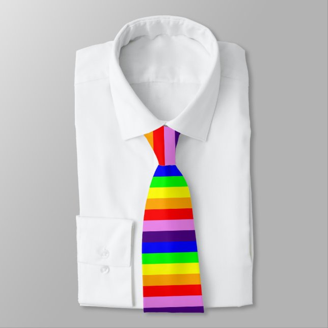 Rainbow Stripes Horizontal Classic Bright Colourfu Tie (Tied)
