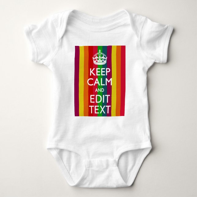 Rainbow Stripes Keep Calm And Your Text Customise Baby Bodysuit (Front)