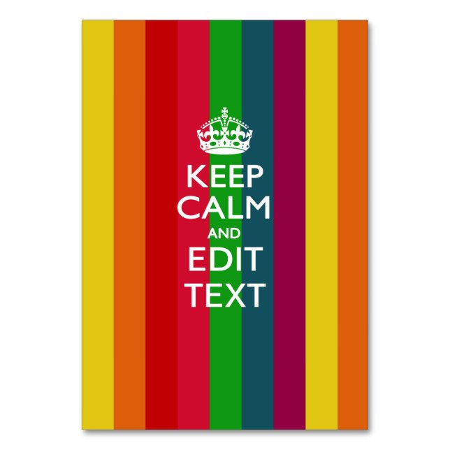 Rainbow Stripes Keep Calm And Your Text Customise Table Number (Front)