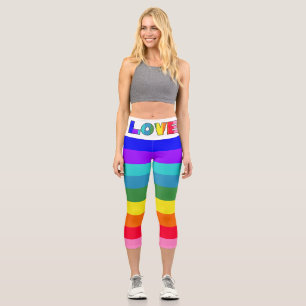 Rainbow Stripes Love Capri Leggings
